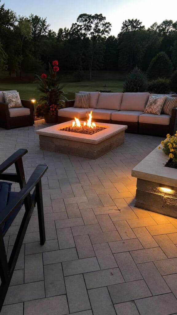 Brick Paver Patio with Built-In Fire Pit