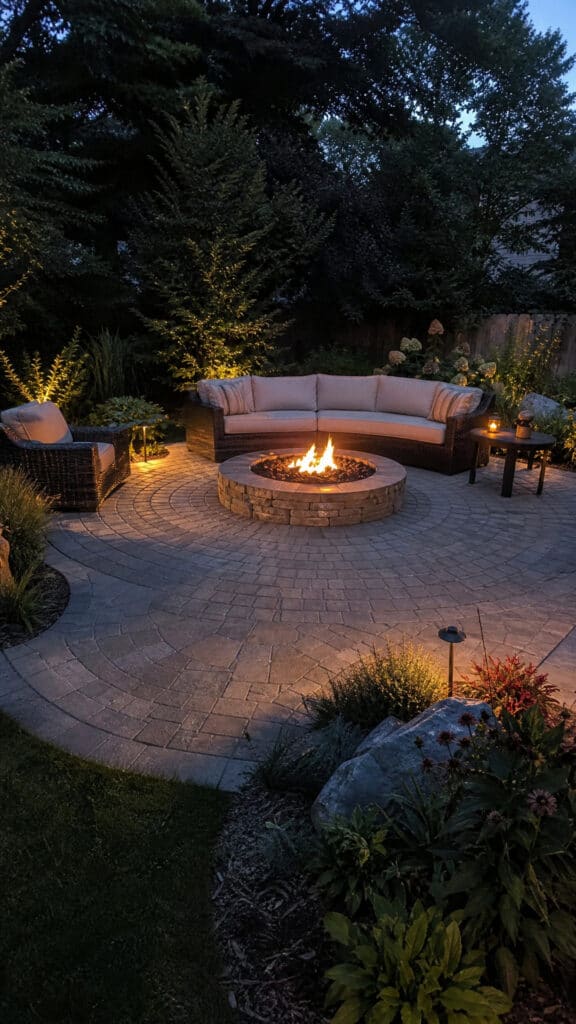 Paver Patio Fire Pit Lounges with Defined Zones