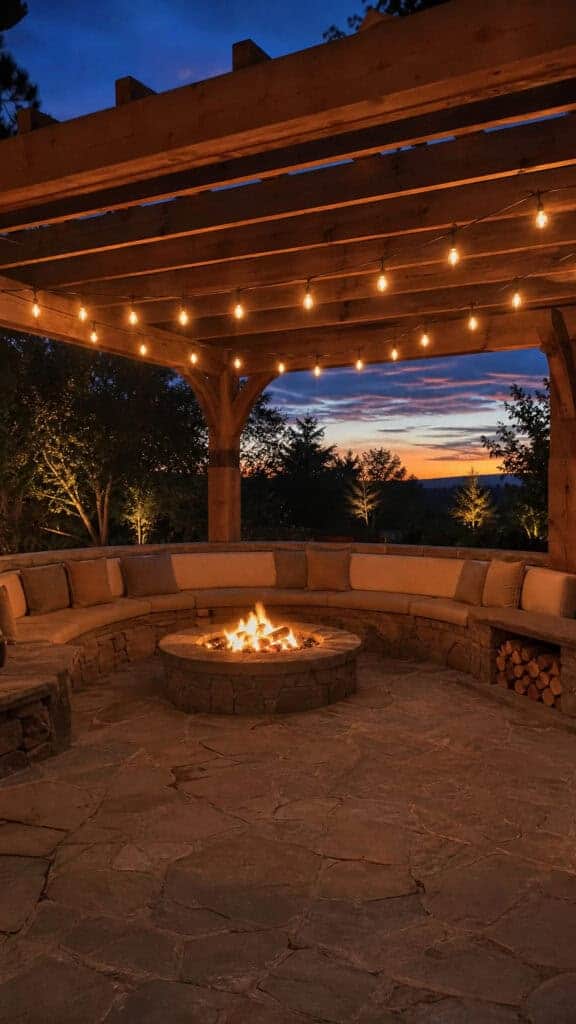 Corner Fire Pit Pergola for Year-Round Enjoyment