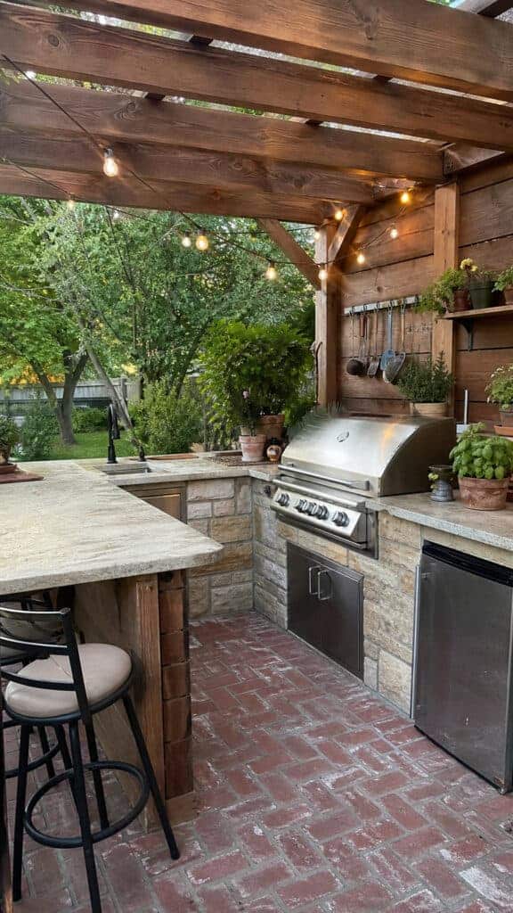Corner Pergola with Outdoor Kitchen Setup