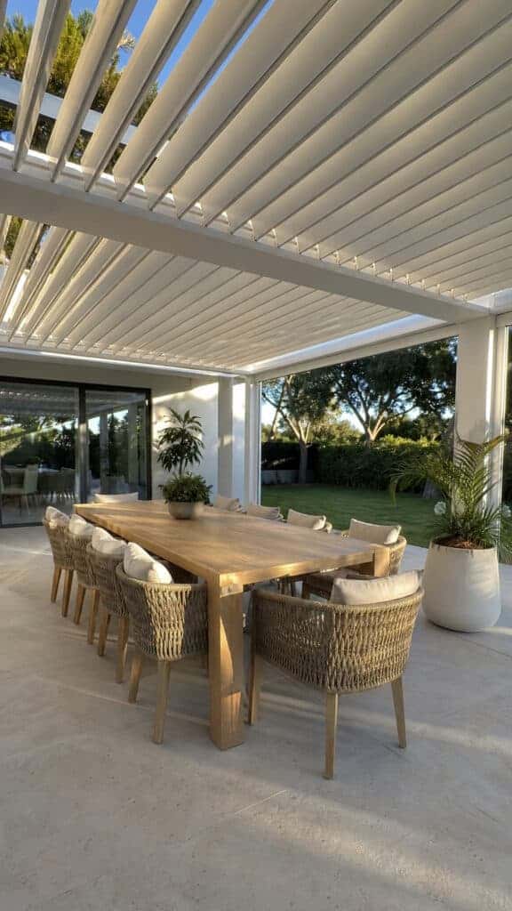 Classic Louvered Roof Pergola with Outdoor Dining