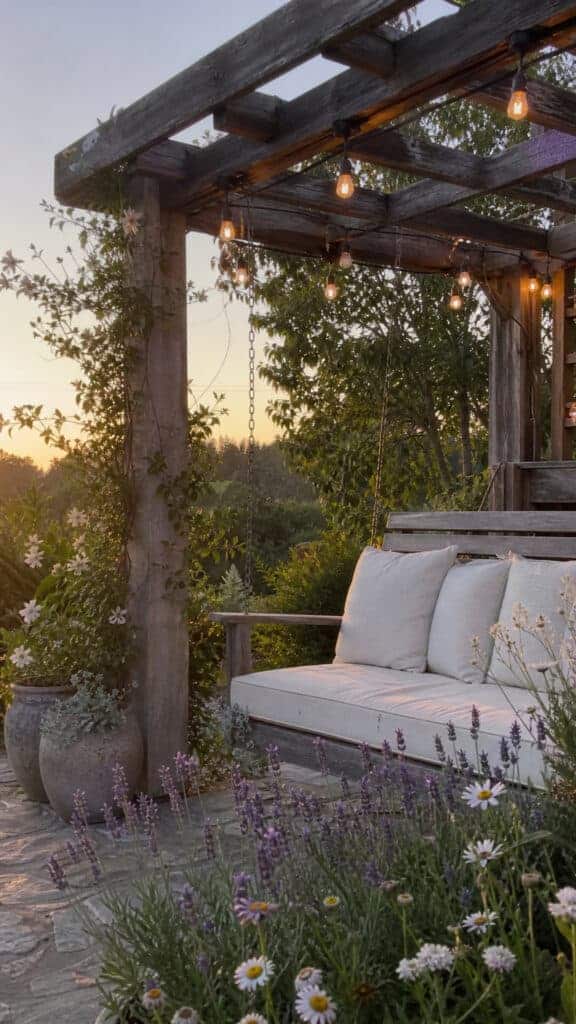 Rustic Pergola with Swing Seating