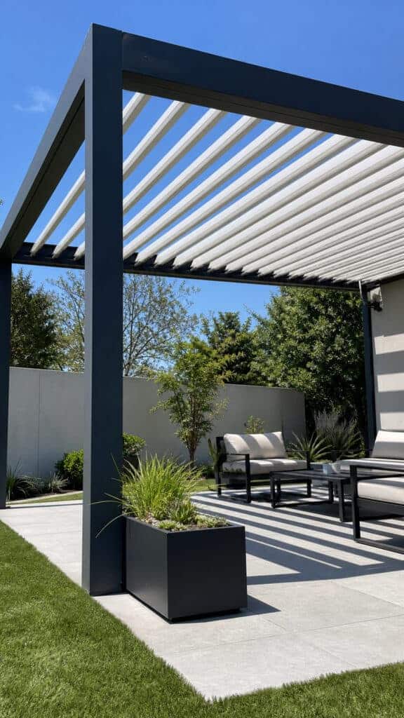 Modern Metal Pergola with Louvered Roof