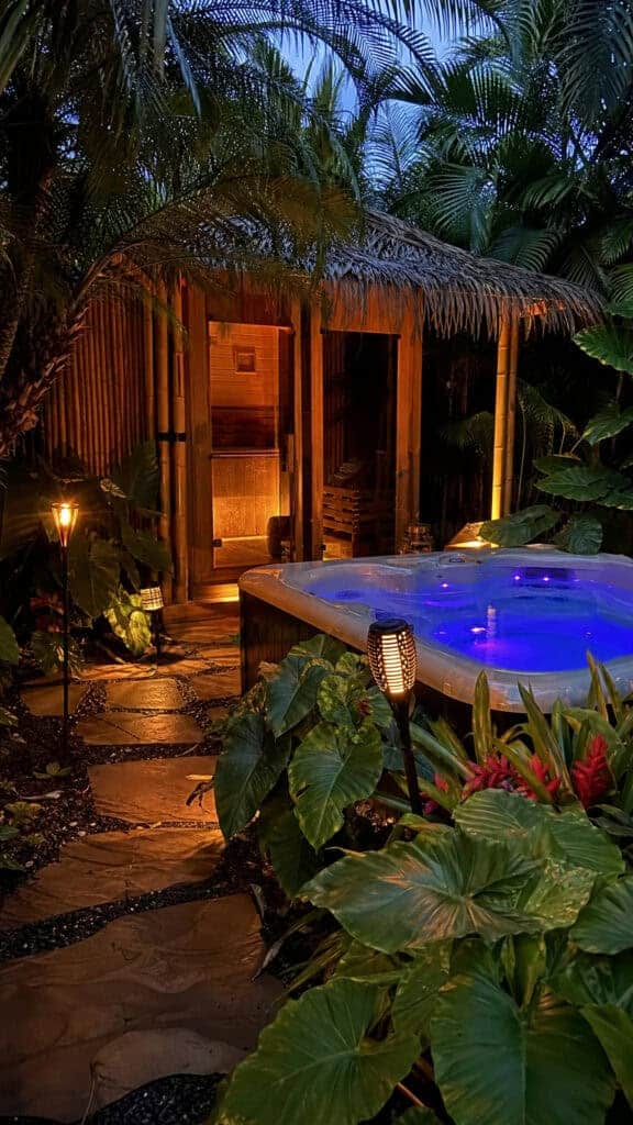 Tropical Paradise Hot Tub and Sauna Oasis