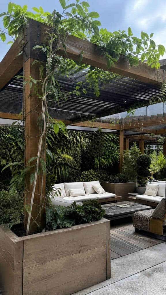 Pergolas with Integrated Planters and Green Walls