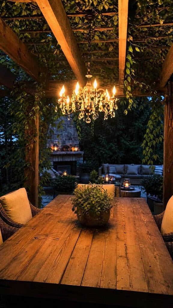 Chandelier Magic: Elevating Your Pergola Style