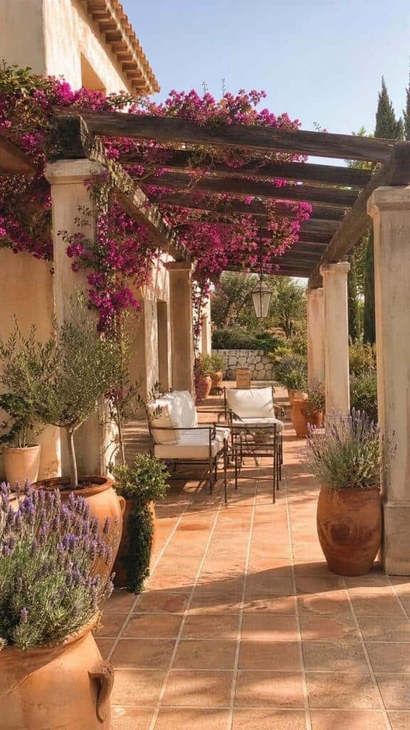 Mediterranean-Style Stucco and Beam Pergola