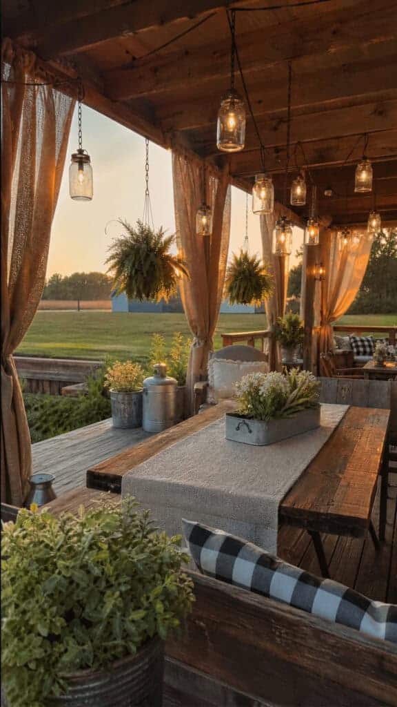 Rustic Farmhouse with Burlap and Mason Jar Lights
