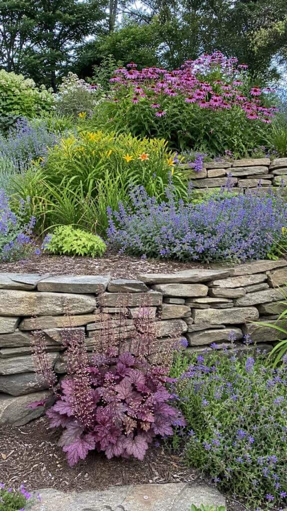 Dry Stack Stone Wall with Perennial Garden