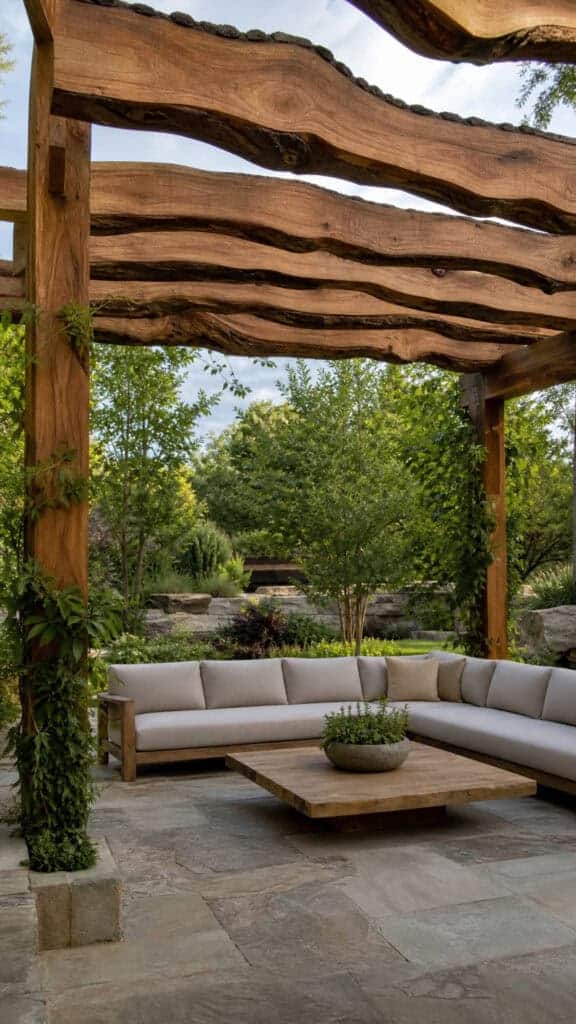Live Edge Wood Slab Pergola