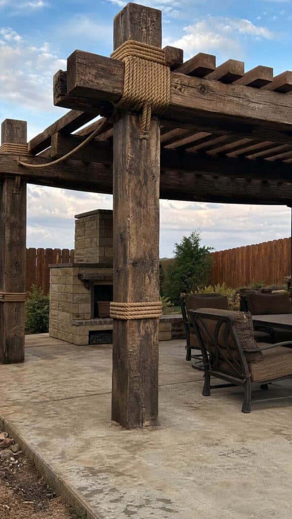 Railroad Tie and Rope Pergola
