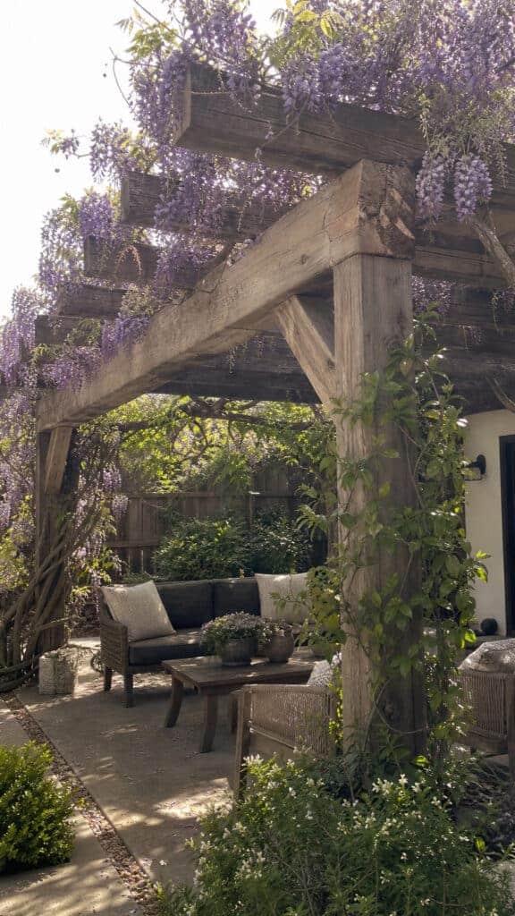 Reclaimed Wood Beam Pergola with Climbing Vines