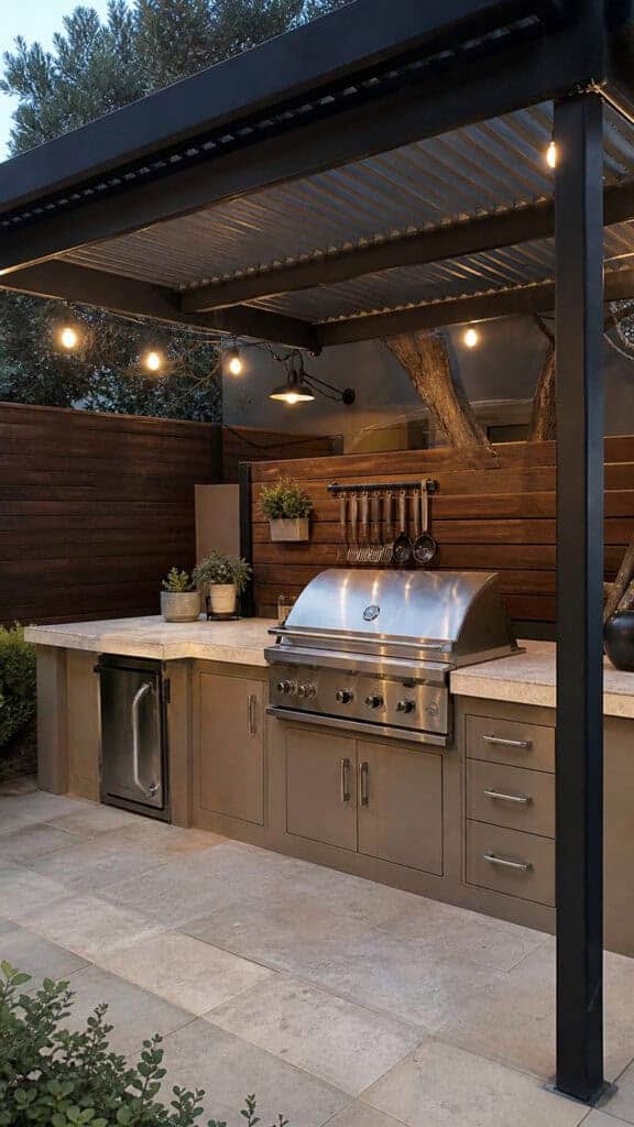Compact Pergola with Outdoor Kitchen