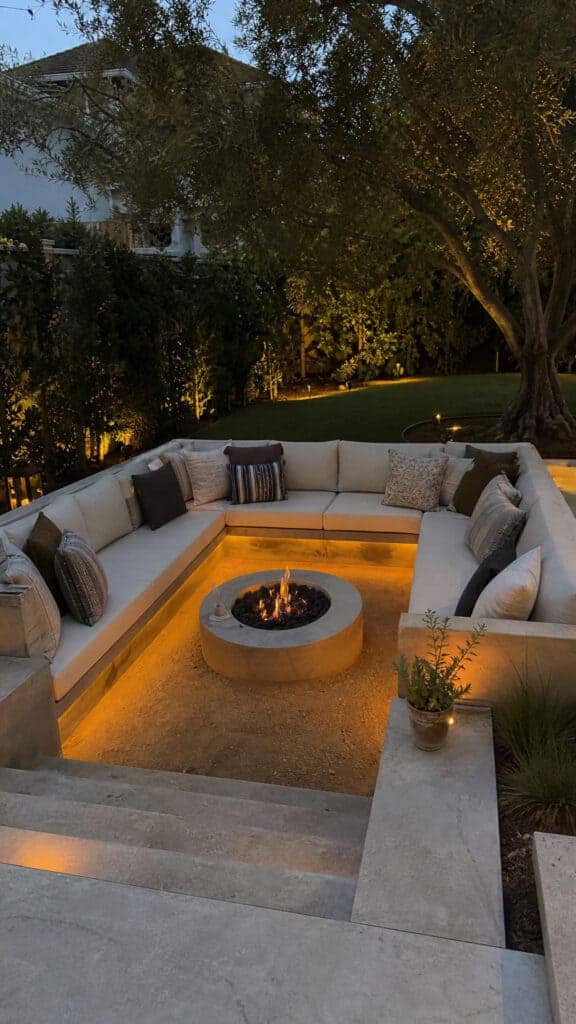 Cozy Sunken Fire Pit with Built-In Banquette Seating