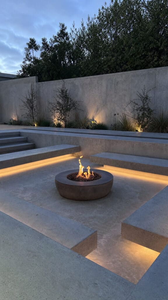 Minimalist Sunken Fire Pit with Floating Bench Seating