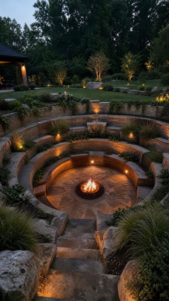 Multi-Level Sunken Fire Pit with Tiered Seating
