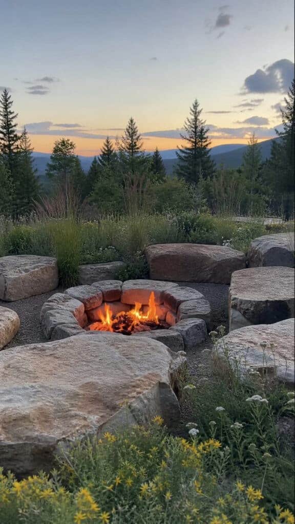 Natural Stone Sunken Fire Pit with Boulder Seating