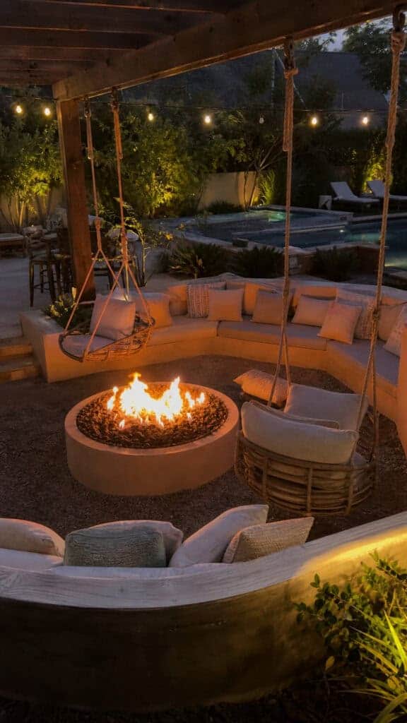 Sunken Fire Pit with Swing Seating and Hanging Chairs