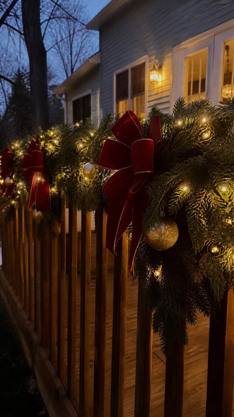 Garland-Wrapped Railings with Twinkling Lights