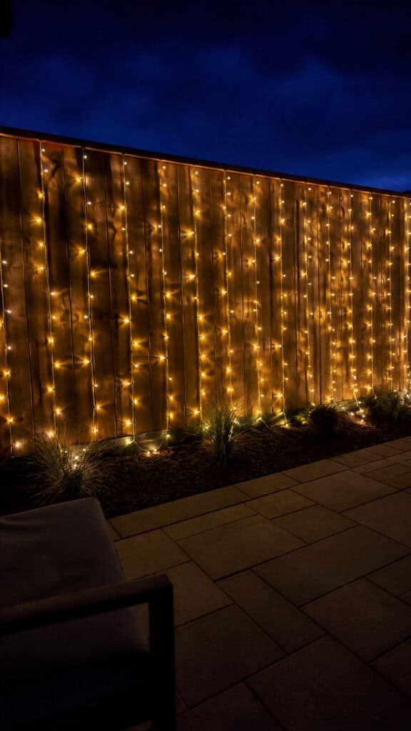Cascading Curtain Lights on Privacy Fences