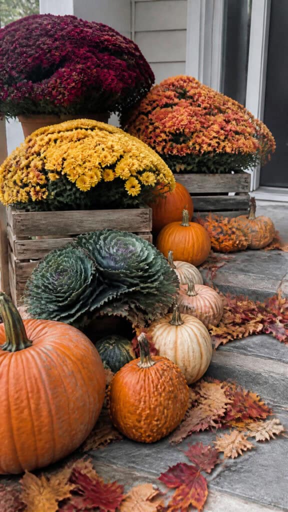 Natural Element Displays with Mums and Pumpkins