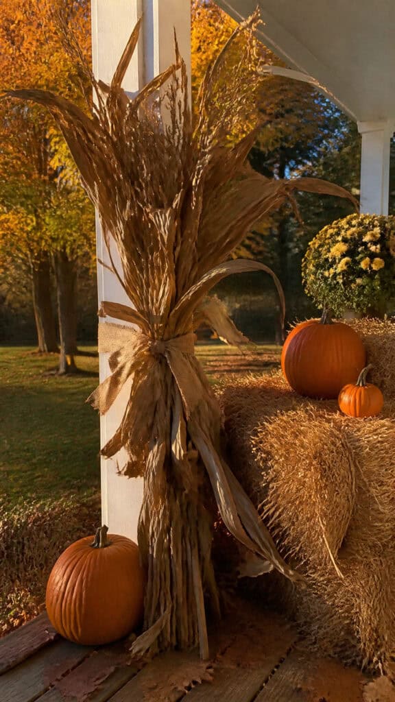 Rustic Corn Stalk and Hay Bale Arrangements