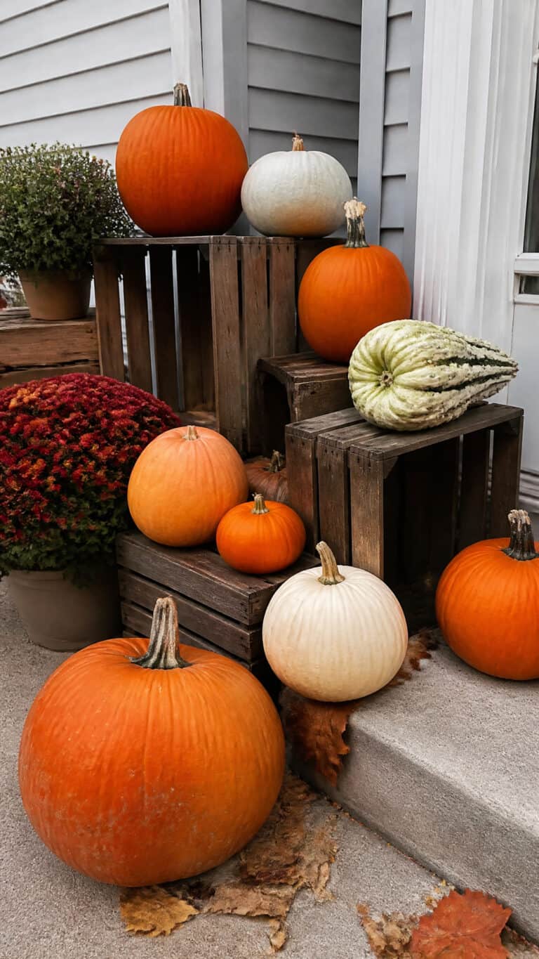 Layer Pumpkins and Gourds in Varying Heights