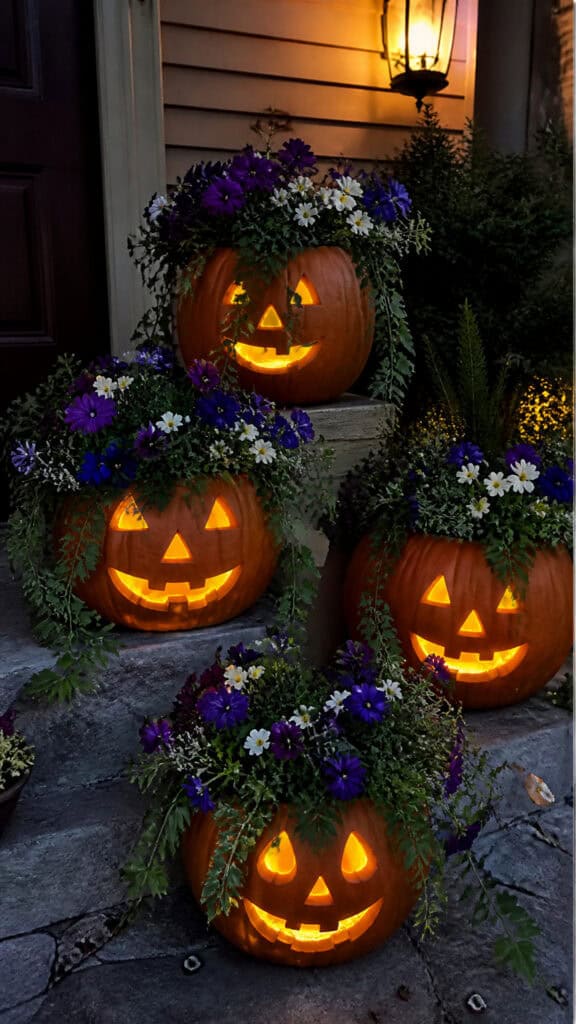 Glowing Jack-o'-Lantern Planter Display