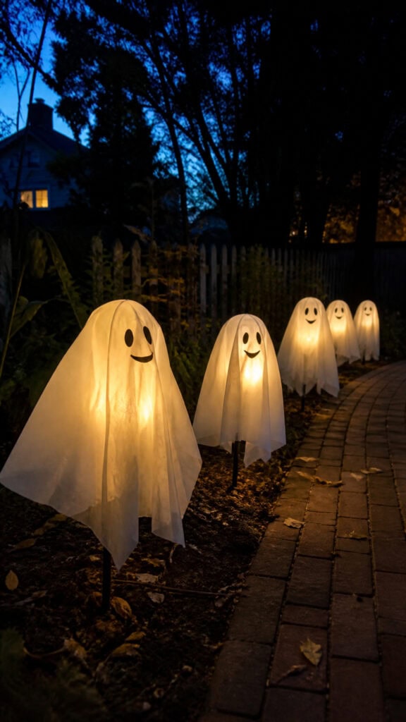 Glowing Ghost Lanterns Lining the Walkway