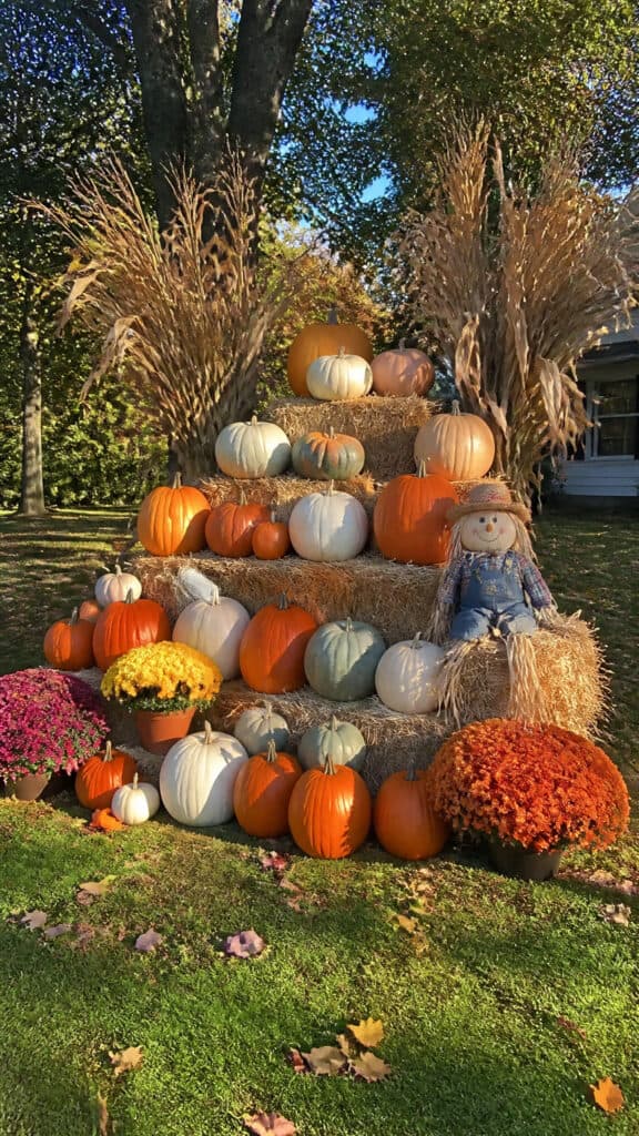 Create a Stunning Hay Bale Display with Pumpkin Pyramid