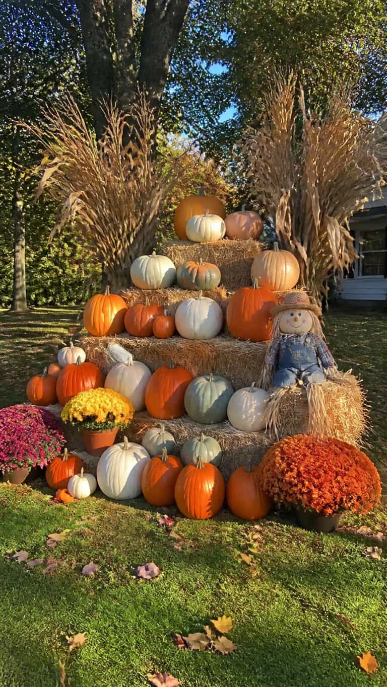 Create a Stunning Hay Bale Display with Pumpkin Pyramid