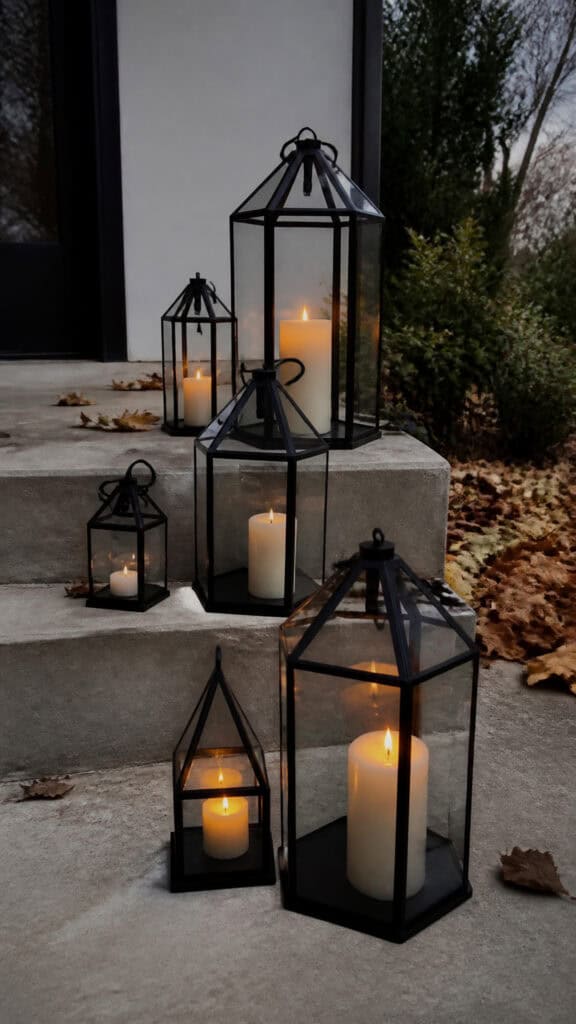 Geometric Metal Lanterns with Pillar Candles