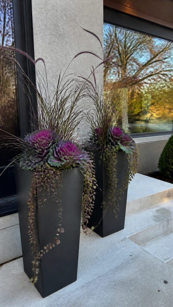 Sleek Planters with Seasonal Foliage