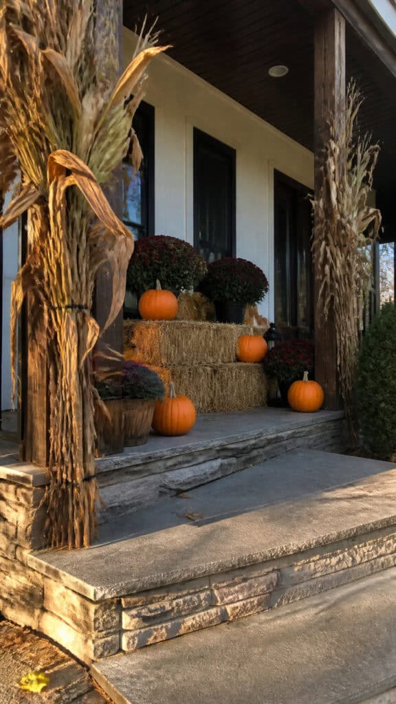Transform Your Porch with Cozy Corn Stalks and Hay Bales