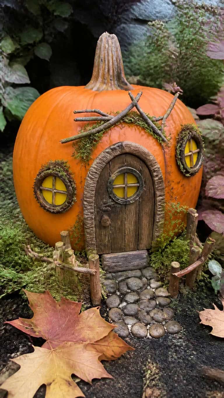 Classic Cottage Pumpkin Fairy House