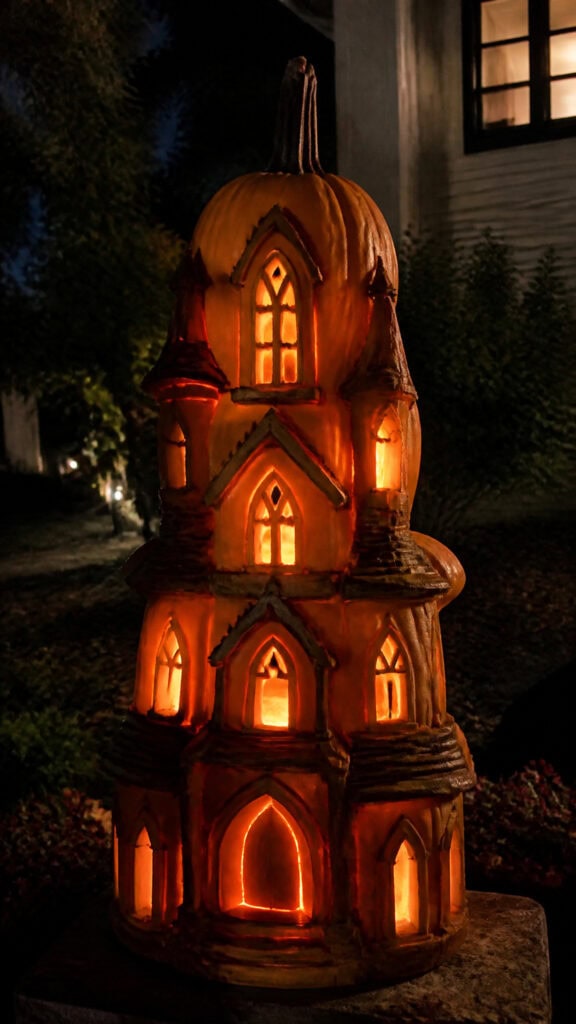 Spooky Mansion Pumpkin House Carving