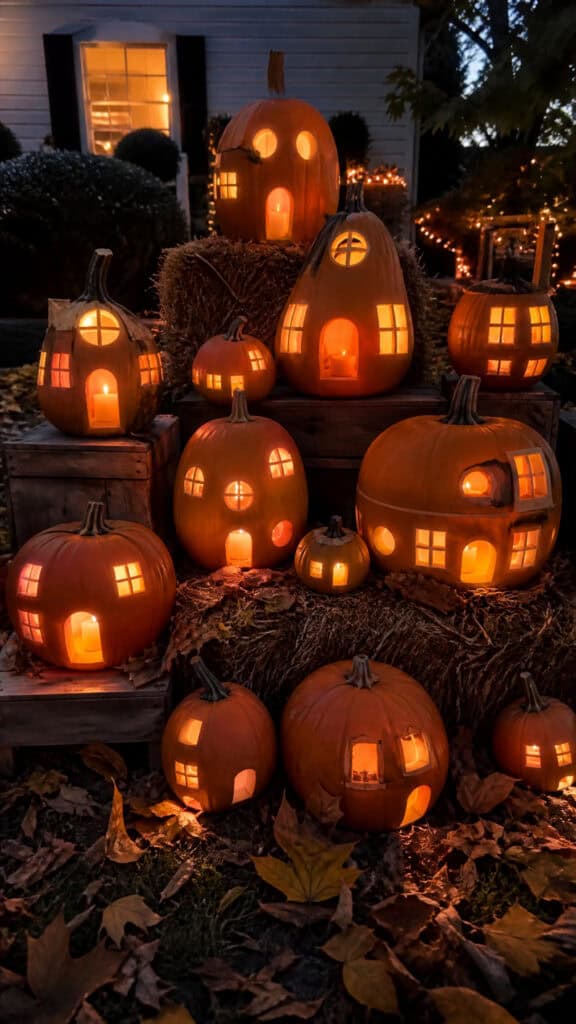 Classic Carved Pumpkin Village