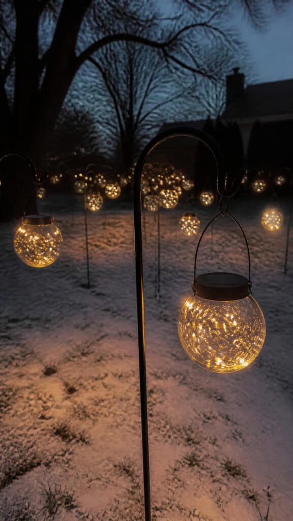 Solar-Powered String Lights on Shepherd's Hooks